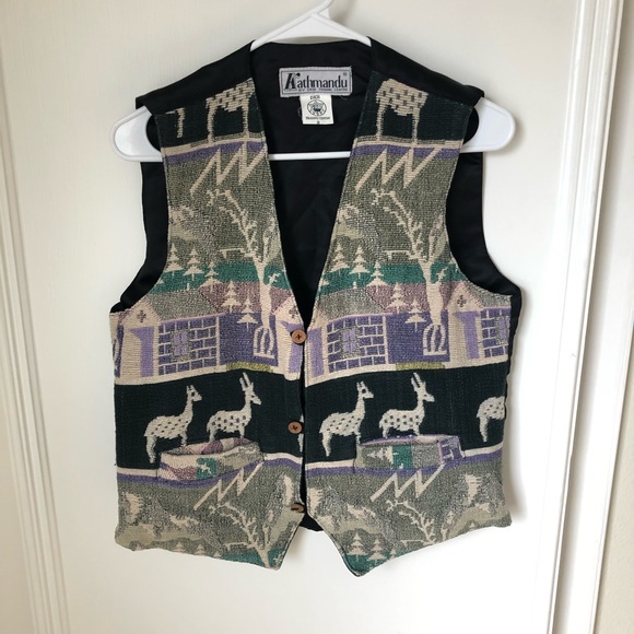 Vintage Vtg Llama Tapestry Cotton Vest Small S Grannycore - Picture 1 of 11